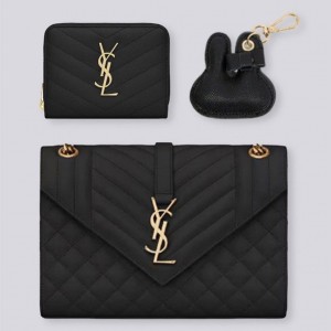 ? [SAINT LAURENT] 생로랑 엔벨로프 체인백 & 컴팩트 지퍼 어라운드 반지갑 & 레더 키링 셋 ?