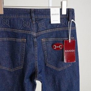 ?[GUCCI] 구찌 에나멜 홀스빗 포켓 패치 GG 엠보 슬림핏 데님 팬츠 ?
