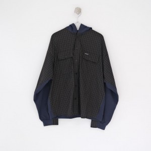 ? 발**** 25 하이브리드 체크 포켓 후드 셔츠 - 수입