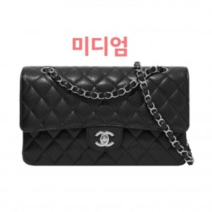 ? 샤* NEW 클래식 미디움 플랩백 그레인드 카프스킨 & 실버 메탈 블랙 ❤풀박스❤️