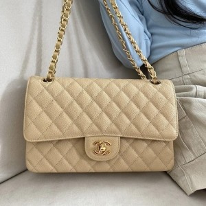 ? 샤* 클래식 미디움 플랩백 그레인드 카프스킨 & 골드 메탈 베이지 ❤풀박스❤️ 고급